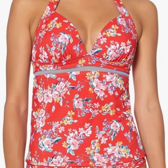 Jessica Simpson Chantilly Halter Red Floral Swim Tankini Top NWT Size Large - Picture 11 of 11